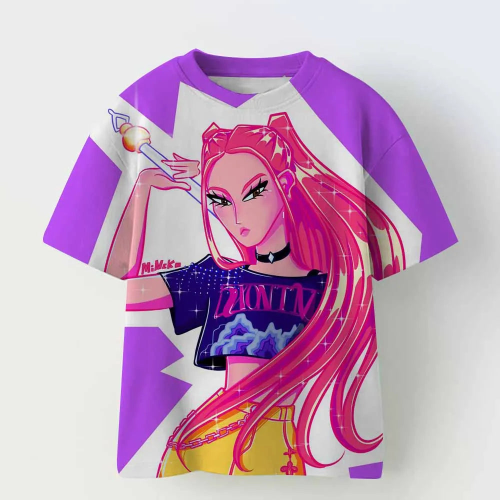 Kpop Demon Hunters T-shirts for Boys Girls Anime Cartoon Cute Short Sleeved Top Children Summer Fashion T-shirt Kids Clothes