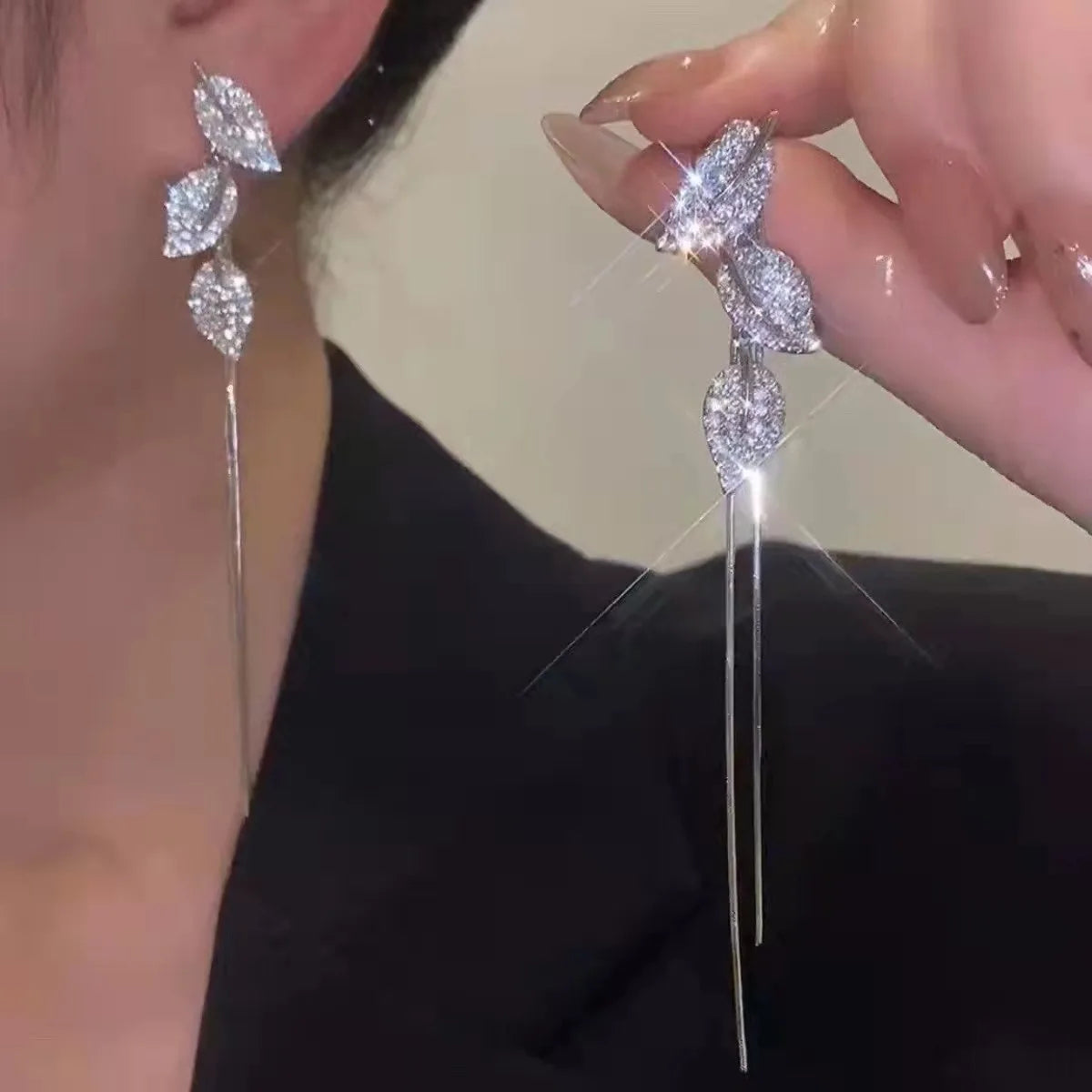 Drop Zircon Long Tassel Earrings Female Rhinestone Wedding Pendant Earrings Party Jewelry Silver Color Fashion Ear Accessories--ANDROMEDA QUINNS | AURELLE'S-ANDROMEDA QUINNS | AURELLE'S