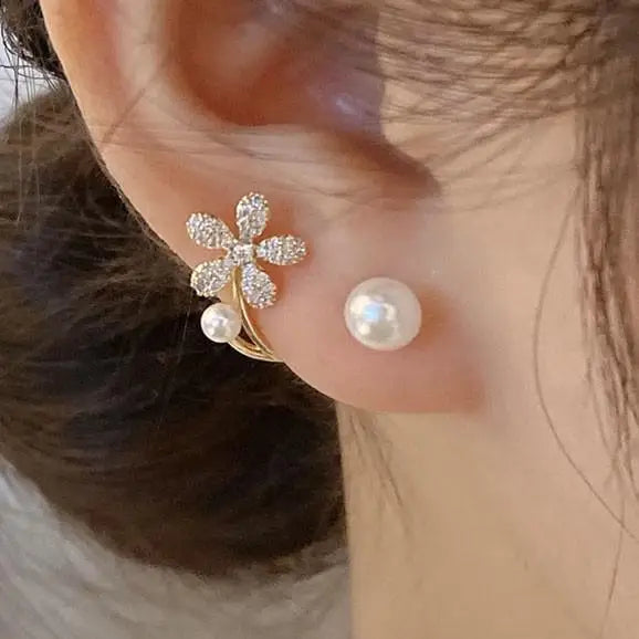 925 Silver Needle Green Flower Earrings For Women Korean Fashion Jewelry 2025 Trending Luxury Zircon Leaf Women's Stud Earrings--ANDROMEDA QUINNS | AURELLE'S-ANDROMEDA QUINNS | AURELLE'S