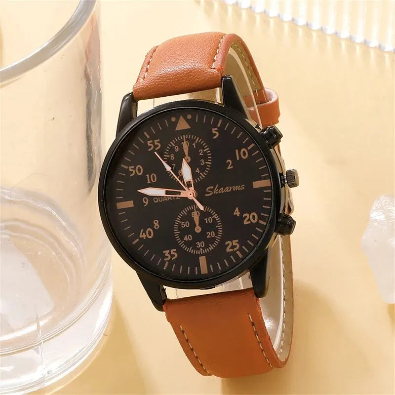 New Men Watch Luxury Bracelet Set Fashion Business Brown Leather Quartz Wrist Watches for Men Gift Set Relogio Masculino--ANDROMEDA QUINNS | AURELLE'S-ANDROMEDA QUINNS | AURELLE'S