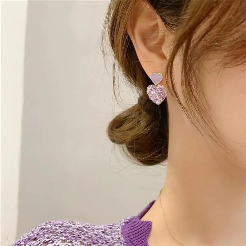 925 Silver Needle Korean Fashion Purple Crystal Heart Drop Earrings For Women Jewelry 2025 Trending New Luxury Women's Earrings--ANDROMEDA QUINNS | AURELLE'S-ANDROMEDA QUINNS | AURELLE'S