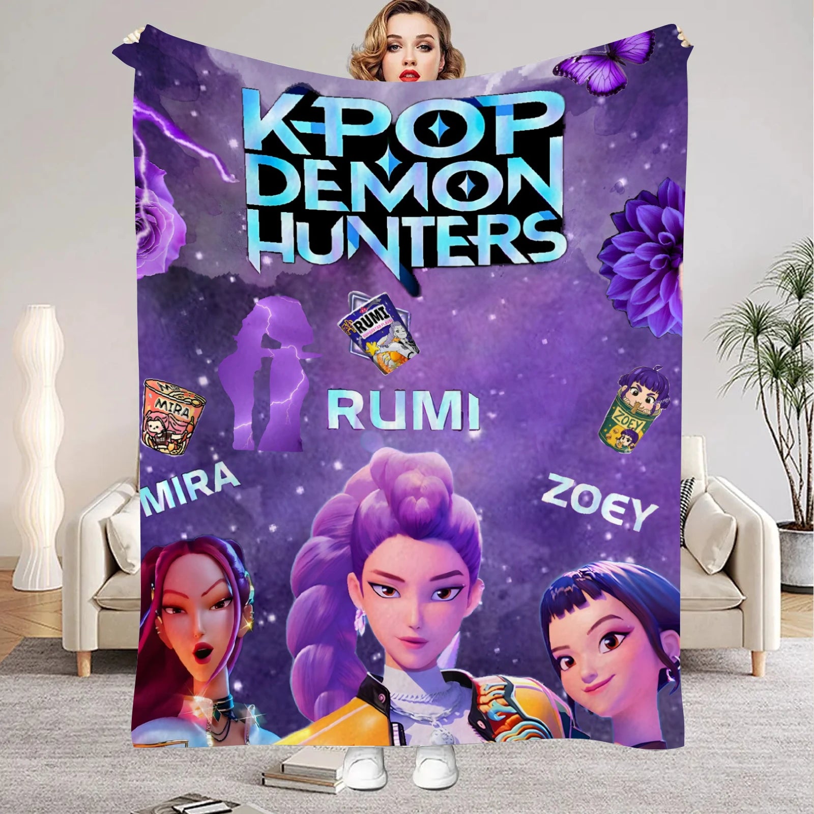 Rumi K-Pop Blanket Demon Hunters Blanket Girls Boys Plush Throw Blanket Kids Gift 3D Printing Ded Blanket Girls Gift Decoration