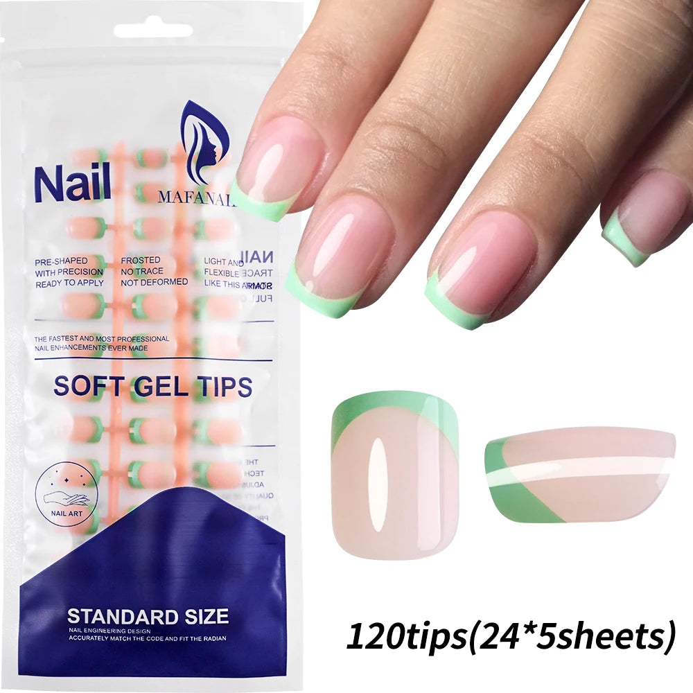120pcs Pink French Tip Press-On Nails Medium Length Square Shape With Glossy Finish False Nails Full Cover Pre-Shaped Fake Nails--ANDROMEDA QUINNS | AURELLE'S-ANDROMEDA QUINNS | AURELLE'S