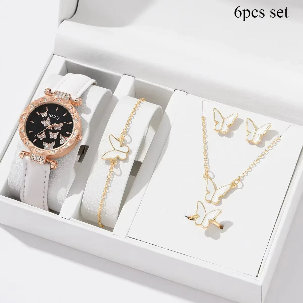 6/1pcs Set Women Watch Ring Necklace Earrings Bracelet Set Watches Butterfly Leather Strap Ladies Quartz WristWatch (No Box)--ANDROMEDA QUINNS | AURELLE'S-ANDROMEDA QUINNS | AURELLE'S