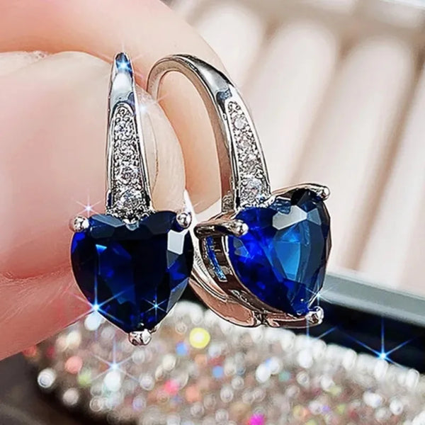 Blue CZ Heart Earrings for Women Simple and Elegant Wedding Accessories Silver Color Fashion Versatile Ear Jewelry Gift--ANDROMEDA QUINNS | AURELLE'S-ANDROMEDA QUINNS | AURELLE'S