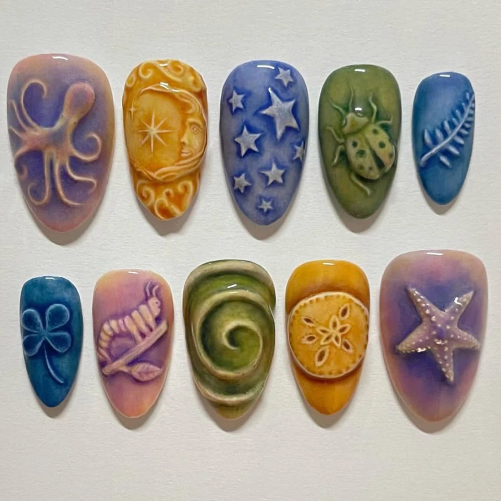 24pcs White Flower Fake Nail Tips Ins Yellow Pink Blush False Nails Wearable Full Cover European Almond Shaped Press on Nails--ANDROMEDA QUINNS | AURELLE'S-ANDROMEDA QUINNS | AURELLE'S