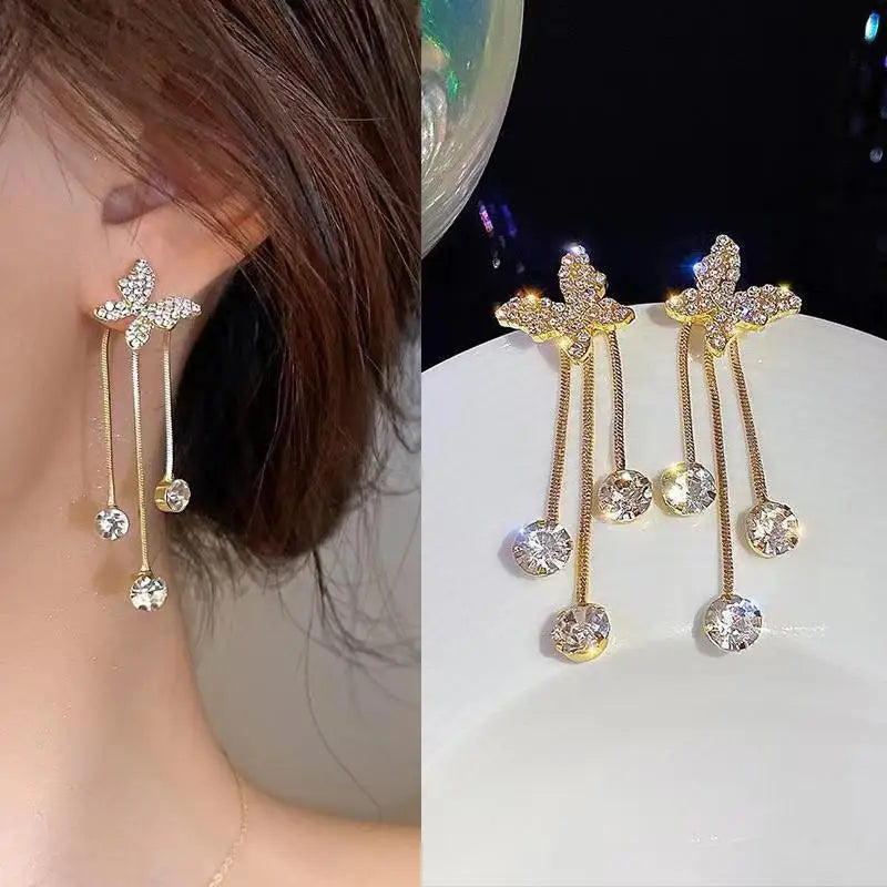 925 Silver Needle Korean Fashion Long Chain Tassel Earrings For Women Metal Earing Jewelry 2025 Trending Women's Drop Earrings--ANDROMEDA QUINNS | AURELLE'S-ANDROMEDA QUINNS | AURELLE'S