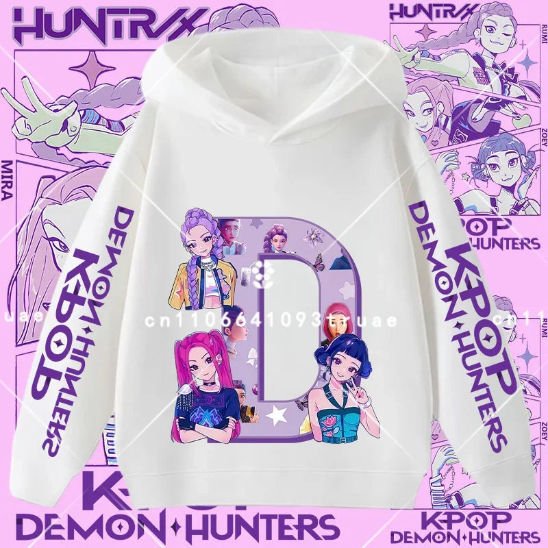 2026 New Letter A-Z Girls' sportswear Kpop Demon Hunters Boys' casual shirt Children's hooded shirt Autumn/Winter long-sleeved