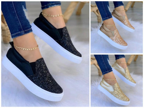 Moccasins Glitter Flat Female Loafers Shoes Black/Rose Gold/Black/Gold--ANDROMEDA QUINNS | AURELLE'S-ANDROMEDA QUINNS | AURELLE'S