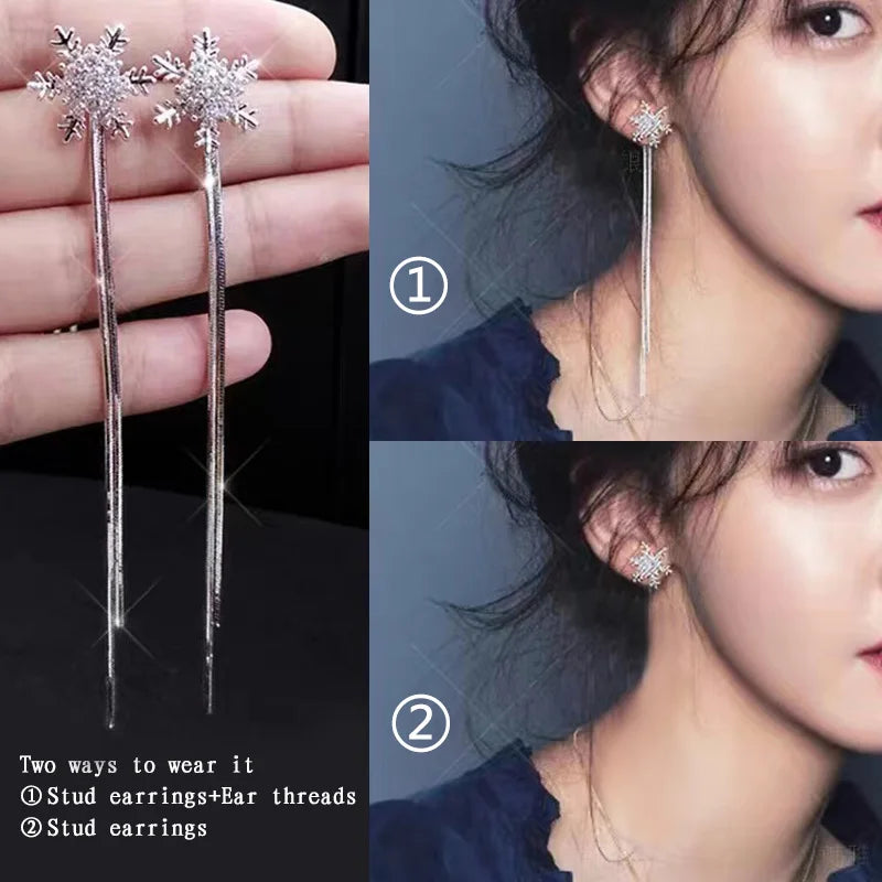 Drop Zircon Long Tassel Earrings Female Rhinestone Wedding Pendant Earrings Party Jewelry Silver Color Fashion Ear Accessories--ANDROMEDA QUINNS | AURELLE'S-ANDROMEDA QUINNS | AURELLE'S