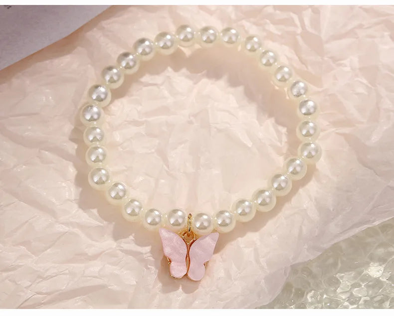 4pcs/Set Sweet Jewelry Set Butterfly Pendant Imitation Pearl Necklace for Women Pearl Earrings Girl Jewellery Women Gift--ANDROMEDA QUINNS | AURELLE'S-ANDROMEDA QUINNS | AURELLE'S