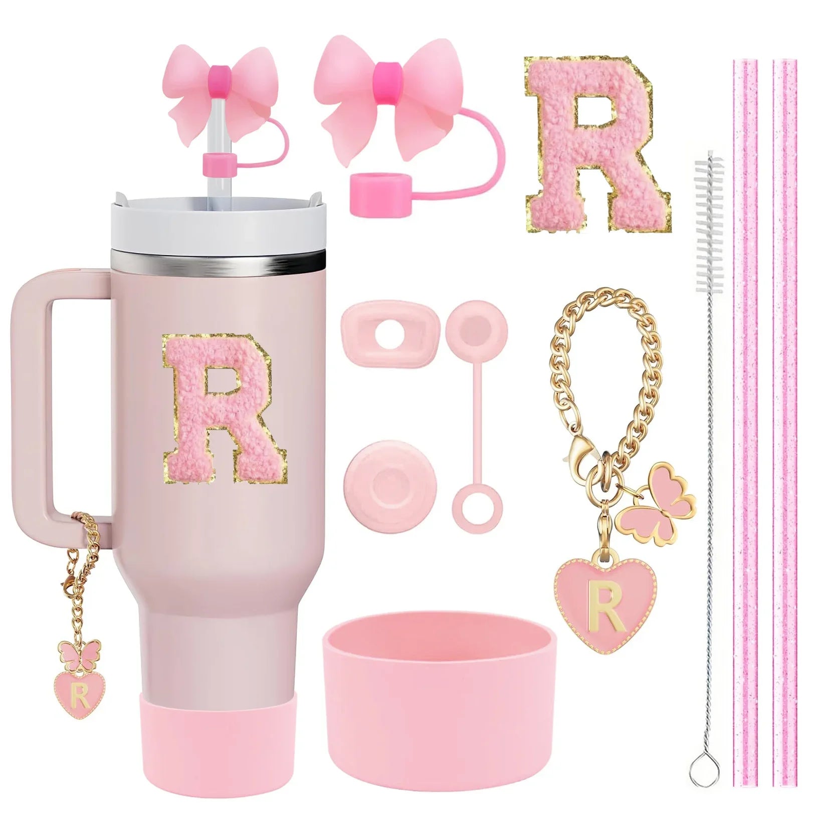 10PCS Accessories Set for Stanley Cup, 2 Straw and Brush and 1 Flower Charm Chain 3 Spill Proof Stopper Flowers Straw Cover Boot--ANDROMEDA QUINNS | AURELLE'S-ANDROMEDA QUINNS | AURELLE'S