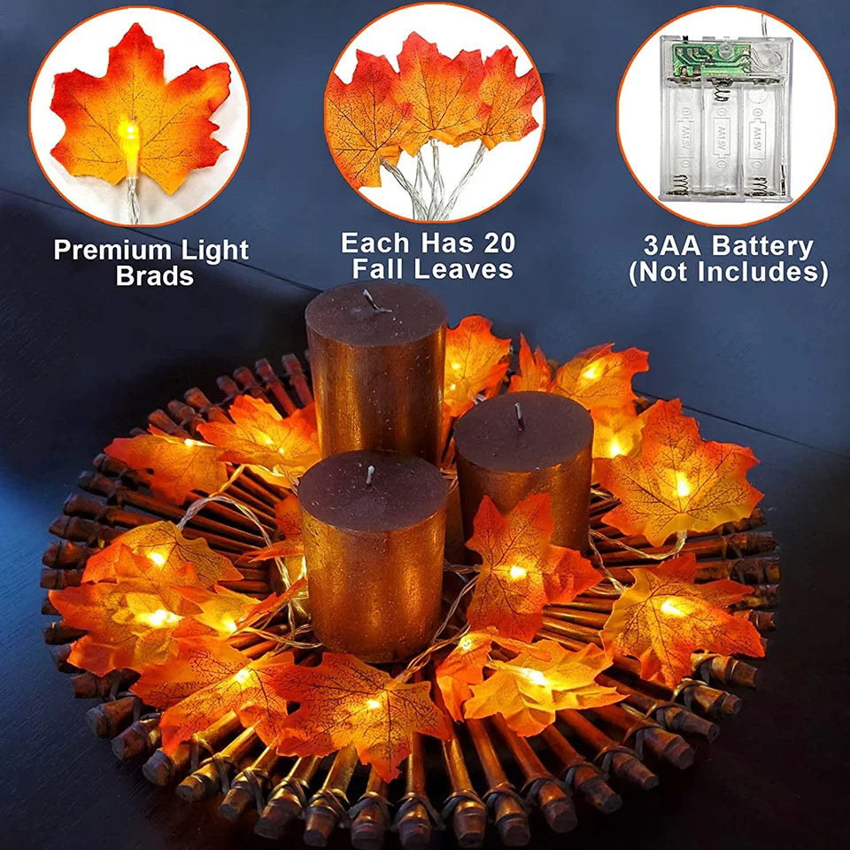 Thanksgiving Decorations Lighted Fall Garland Maple Leaves String Lights for Indoor Holiday Autumn Home Party Halloween Decor--ANDROMEDA QUINNS | AURELLE'S-ANDROMEDA QUINNS | AURELLE'S