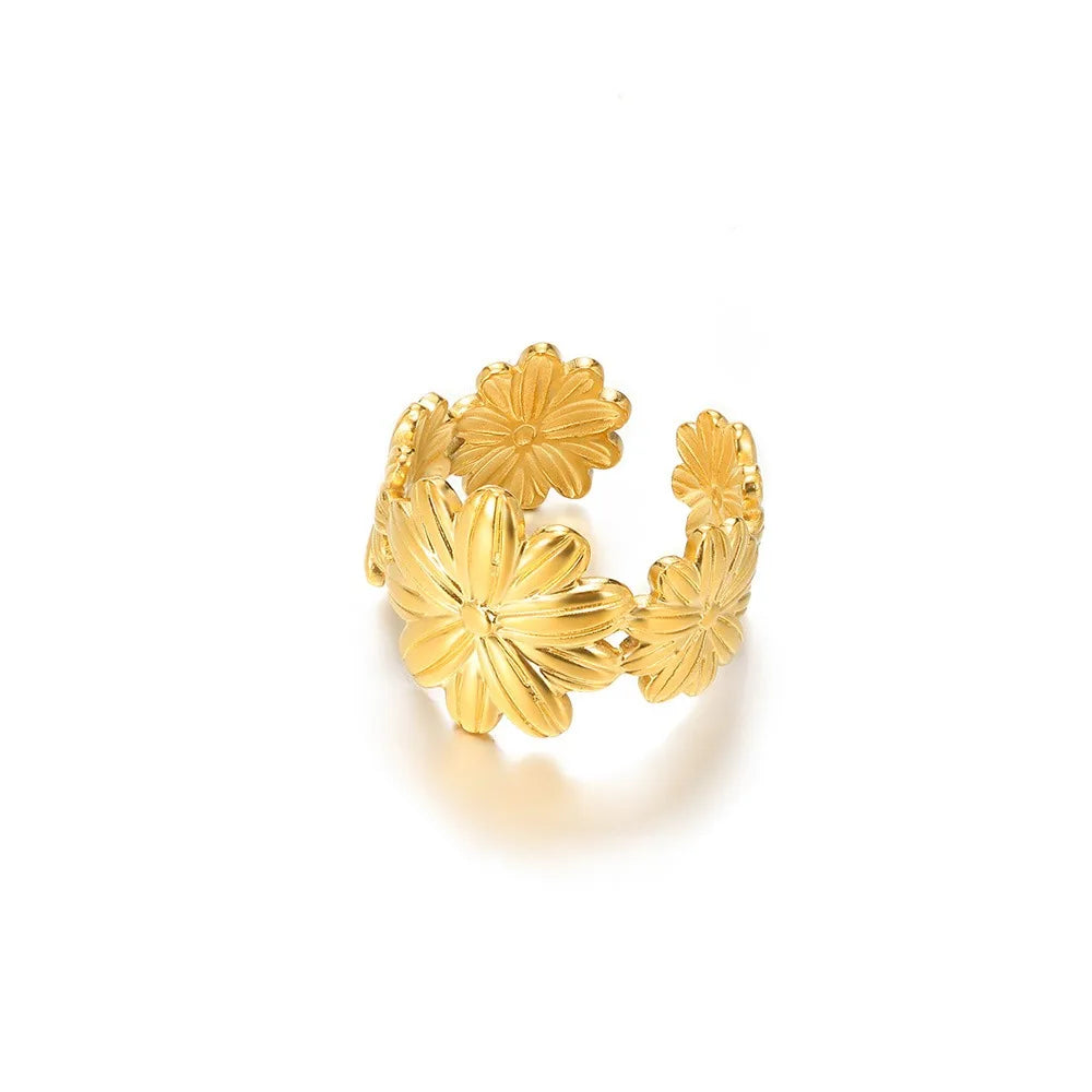 Stainless Steel Exaggerated Big Flower Rings For Women Gold Color Sunflower Finger Ring Female Fashion Aesthetic Jewelry Gift--ANDROMEDA QUINNS | AURELLE'S-ANDROMEDA QUINNS | AURELLE'S