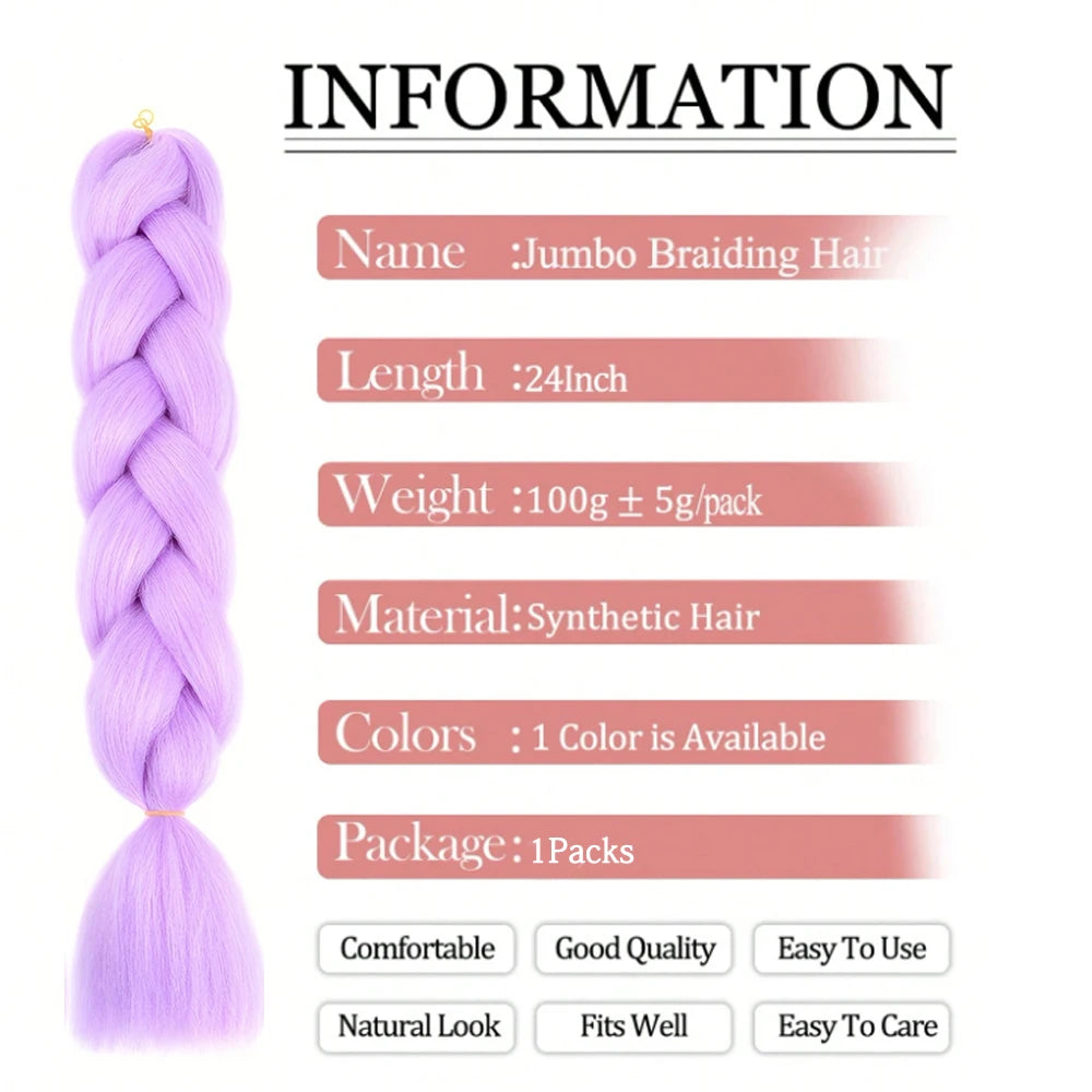 Jumbo Braiding Hair Pre-stretched Purple Hair Extensions for Crochet Braids Synthetic Hair DIY Pink Purple Jumbo Ponytail Braid