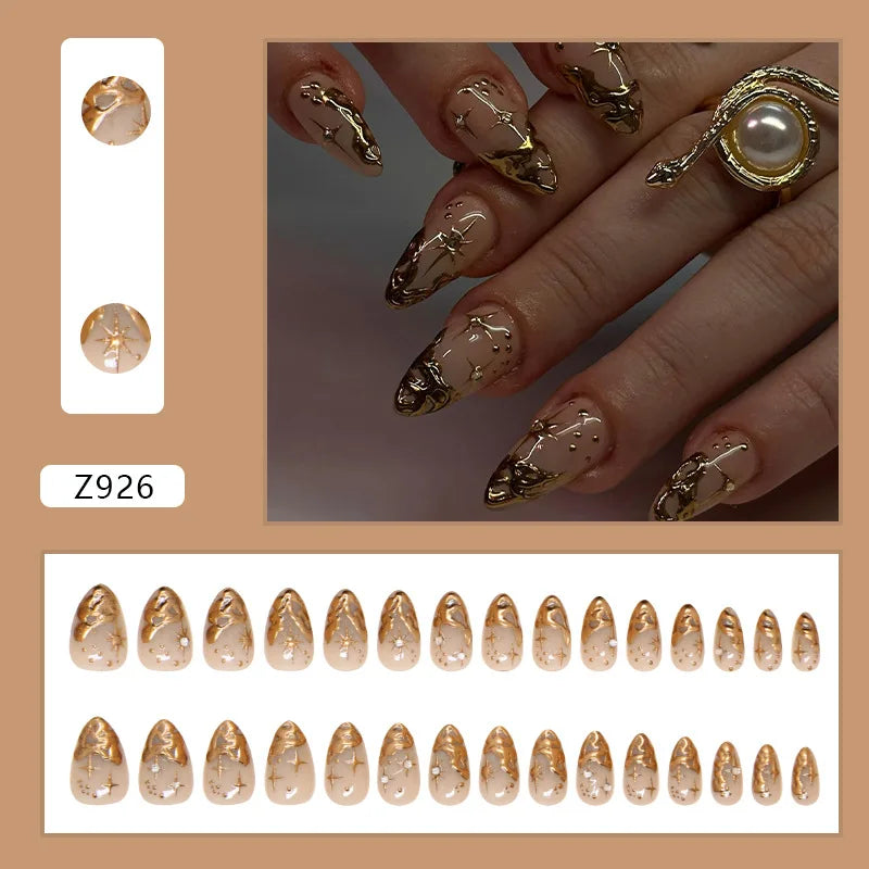 24pcs White Flower Fake Nail Tips Ins Yellow Pink Blush False Nails Wearable Full Cover European Almond Shaped Press on Nails--ANDROMEDA QUINNS | AURELLE'S-ANDROMEDA QUINNS | AURELLE'S
