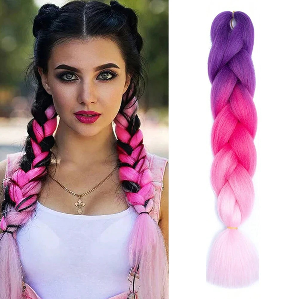 Jumbo Braiding Hair Pre-stretched Purple Hair Extensions for Crochet Braids Synthetic Hair DIY Pink Purple Jumbo Ponytail Braid