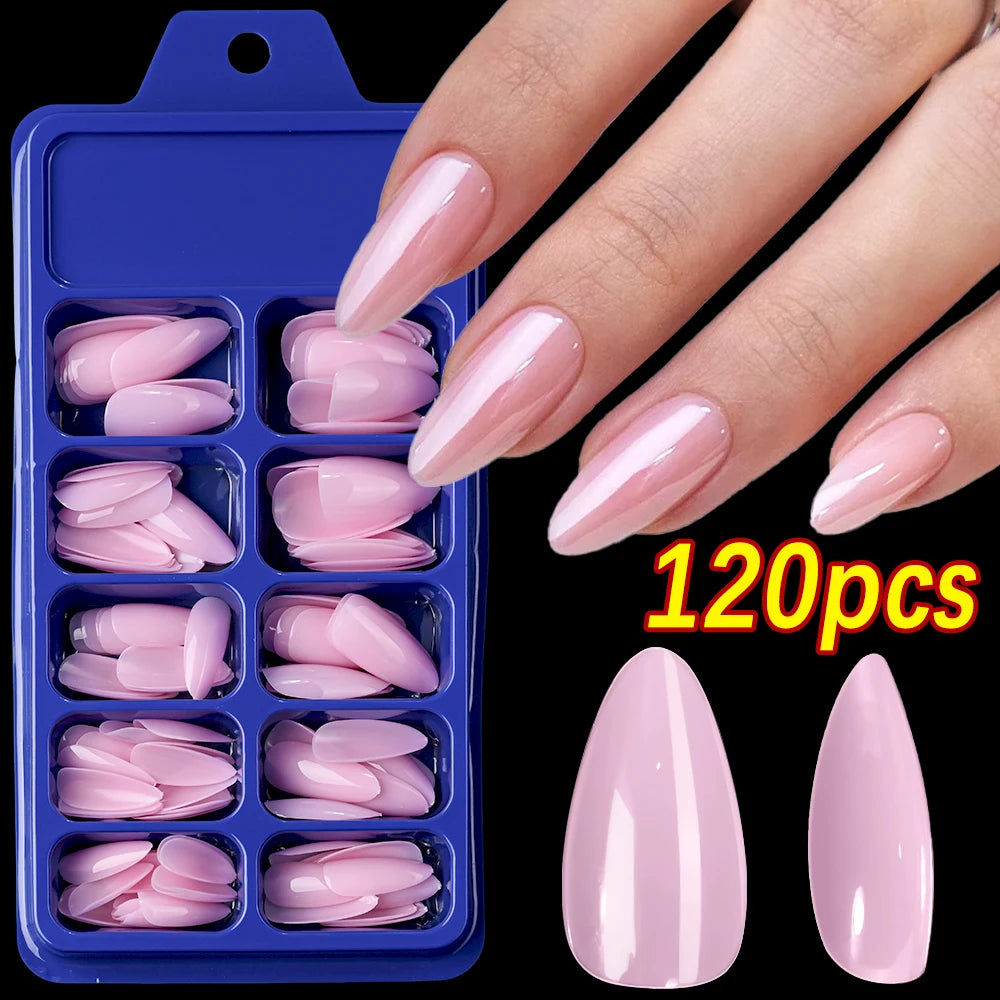 120pcs Pink French Tip Press-On Nails Medium Length Square Shape With Glossy Finish False Nails Full Cover Pre-Shaped Fake Nails--ANDROMEDA QUINNS | AURELLE'S-ANDROMEDA QUINNS | AURELLE'S