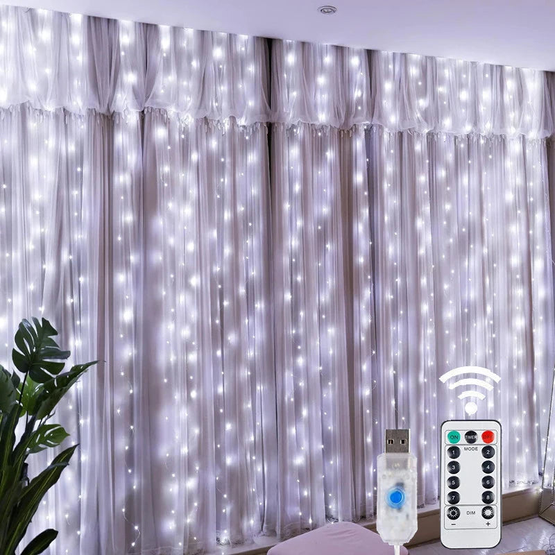 Christmas Lights LED Fairy String Curtain Lights 8 Mode Remote USB Festoon Christmas Decor For Home Holiday New Year Lamp--ANDROMEDA QUINNS | AURELLE'S-ANDROMEDA QUINNS | AURELLE'S