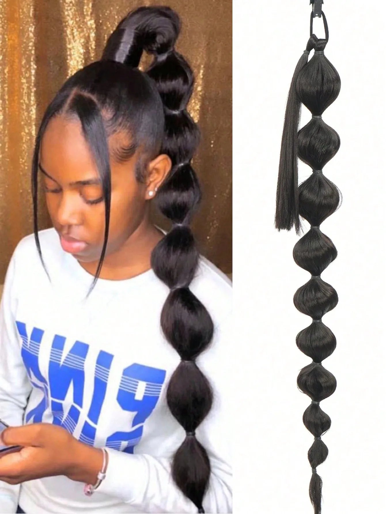 Bubble Ponytail Extension Synthetic Warp Around Ponytail Hair Extensions For Women Lantern Bubble Ponytail Natural Black Brown