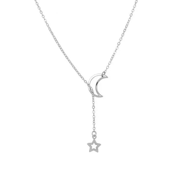 New Simple Moon Star Pendant Choker Necklace Simple Gold Color Alloy Charm Chain Collares Necklace For Women Party Jewelry--ANDROMEDA QUINNS | AURELLE'S-ANDROMEDA QUINNS | AURELLE'S