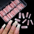 120Pcs/box Matte Pink French Press On Nails Acrylic Long Square Fake Nails Tips Full Cover Women Extension Wearable False Nails---ANDROMEDA QUINNS | AURELLE'S-ANDROMEDA QUINNS | AURELLE'S