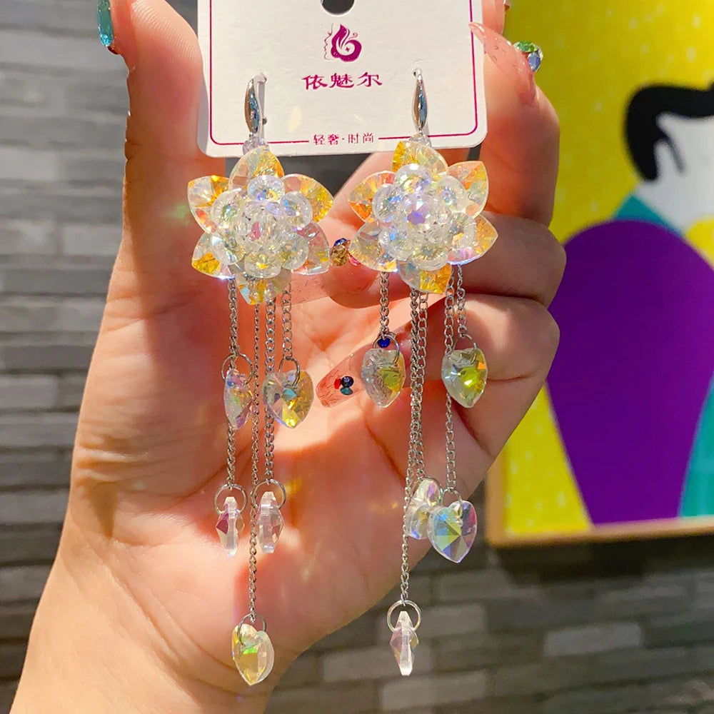 2025 New Colorful Purple Crystal Flower Dangle Drop Earrings for Women Trend Korea Fashion Luxury Wedding Party Banquet Jewelry--ANDROMEDA QUINNS | AURELLE'S-ANDROMEDA QUINNS | AURELLE'S