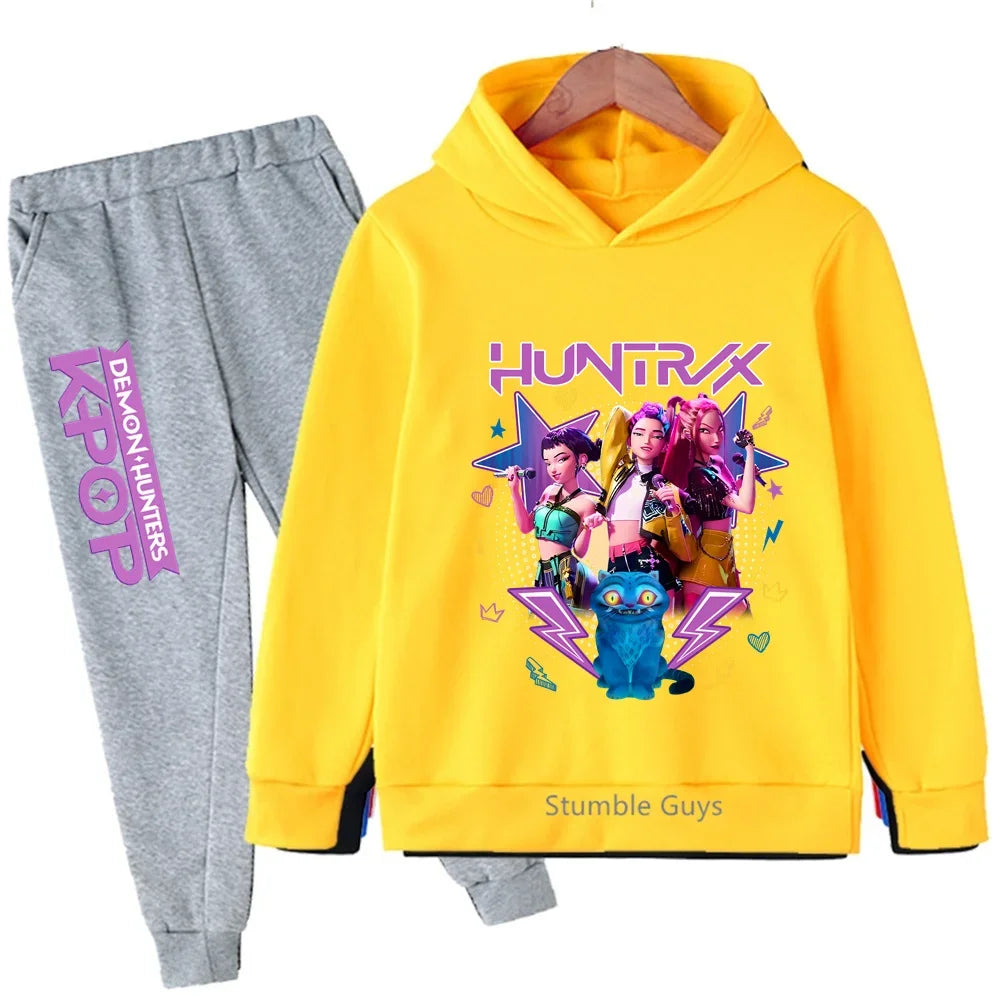 Fashion Casual Kpop Demon Hunters Hoodie Set Boys Girls Kids Autumn Anime Sweatshirts Trucksuit Wear