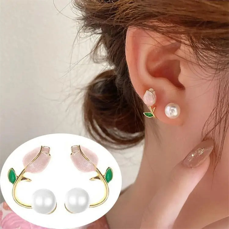 925 Silver Needle Green Flower Earrings For Women Korean Fashion Jewelry 2025 Trending Luxury Zircon Leaf Women's Stud Earrings--ANDROMEDA QUINNS | AURELLE'S-ANDROMEDA QUINNS | AURELLE'S