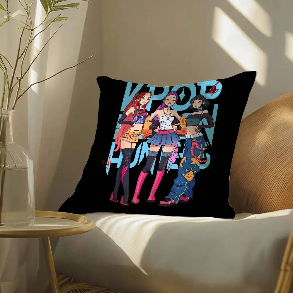Pop-Cartoon Movie K-Pop Demon Hunters Pillow Case Silky elegant Comfort Sofa Bed  Invisible zipper Beach pillowcase