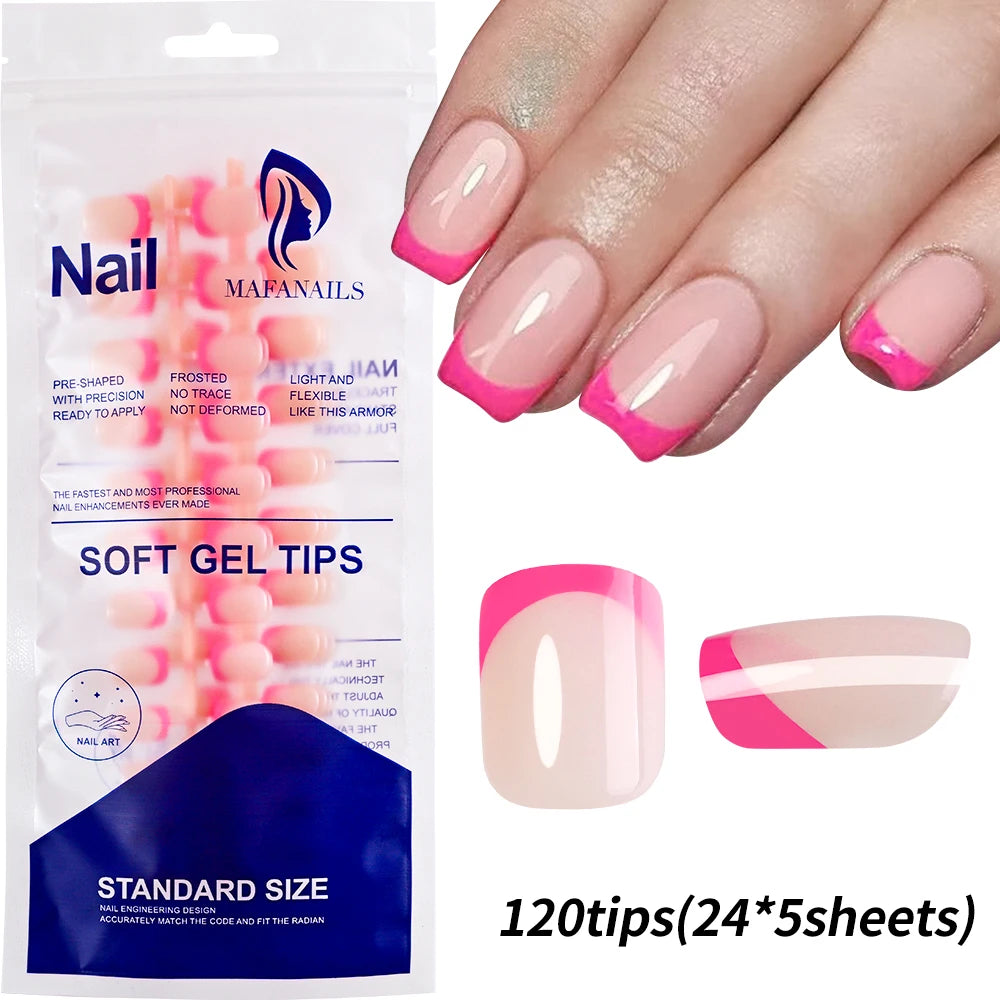 120pcs Pink French Tip Press-On Nails Medium Length Square Shape With Glossy Finish False Nails Full Cover Pre-Shaped Fake Nails--ANDROMEDA QUINNS | AURELLE'S-ANDROMEDA QUINNS | AURELLE'S
