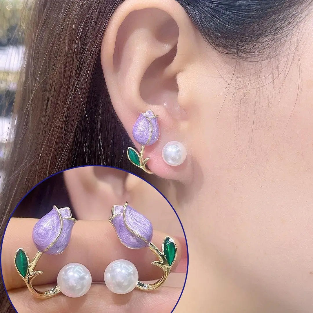 925 Silver Needle Green Flower Earrings For Women Korean Fashion Jewelry 2025 Trending Luxury Zircon Leaf Women's Stud Earrings--ANDROMEDA QUINNS | AURELLE'S-ANDROMEDA QUINNS | AURELLE'S