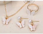 4pcs/Set Sweet Jewelry Set Butterfly Pendant Imitation Pearl Necklace for Women Pearl Earrings Girl Jewellery Women Gift--ANDROMEDA QUINNS | AURELLE'S-ANDROMEDA QUINNS | AURELLE'S