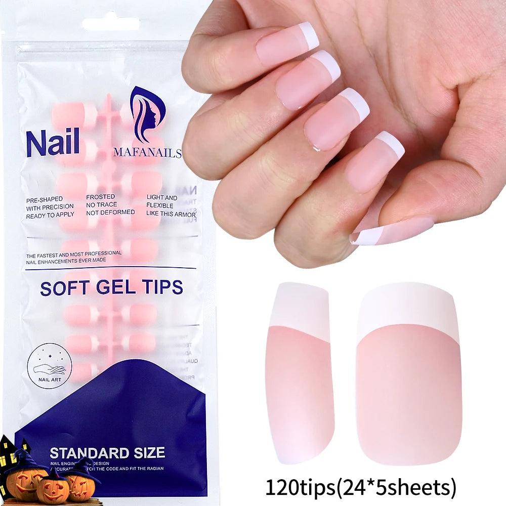120pcs Pink French Tip Press-On Nails Medium Length Square Shape With Glossy Finish False Nails Full Cover Pre-Shaped Fake Nails--ANDROMEDA QUINNS | AURELLE'S-ANDROMEDA QUINNS | AURELLE'S
