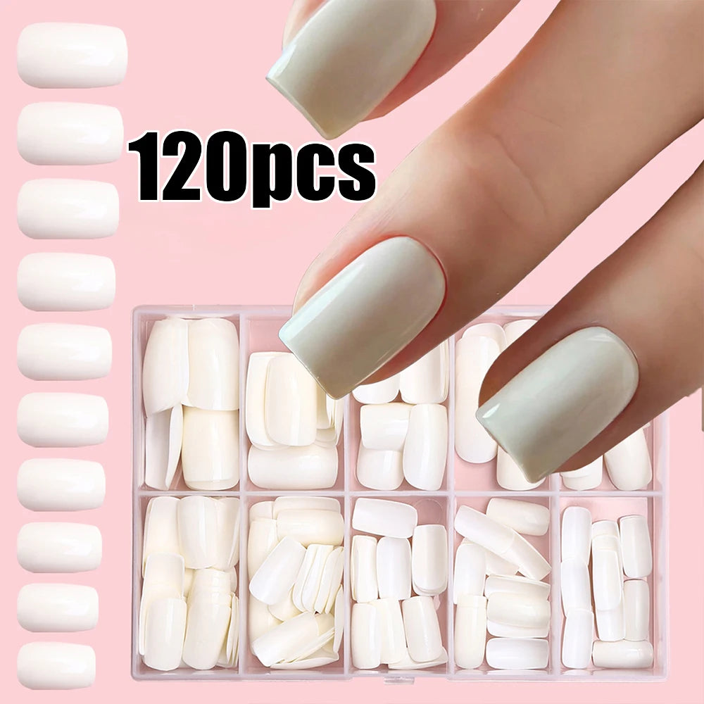 120Pcs/box Matte Pink French Press On Nails Acrylic Long Square Fake Nails Tips Full Cover Women Extension Wearable False Nails---ANDROMEDA QUINNS | AURELLE'S-ANDROMEDA QUINNS | AURELLE'S