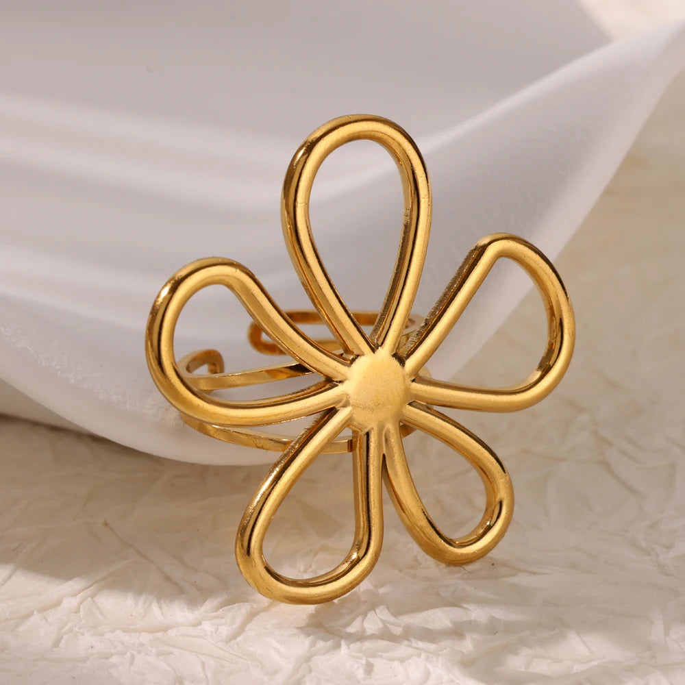 Stainless Steel Exaggerated Big Flower Rings For Women Gold Color Sunflower Finger Ring Female Fashion Aesthetic Jewelry Gift--ANDROMEDA QUINNS | AURELLE'S-ANDROMEDA QUINNS | AURELLE'S