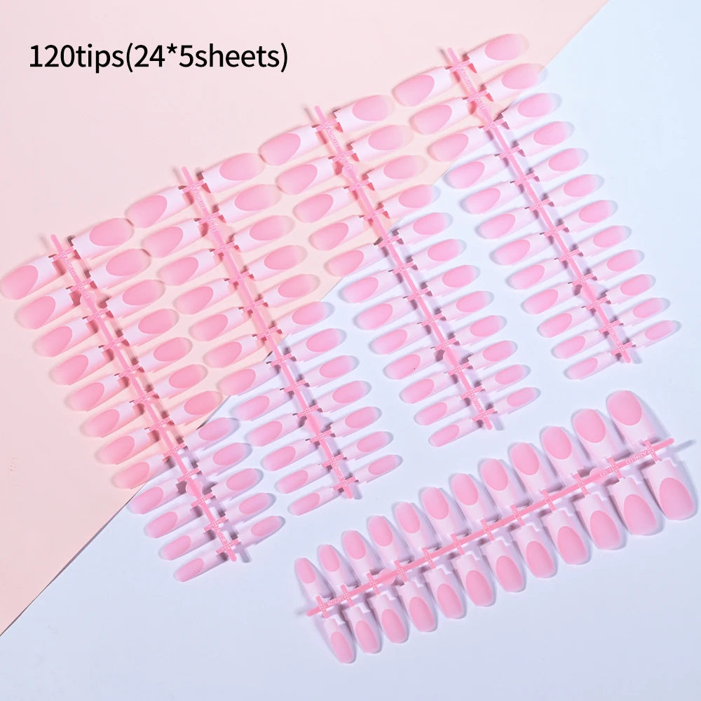 120pcs Pink French Tip Press-On Nails Medium Length Square Shape With Glossy Finish False Nails Full Cover Pre-Shaped Fake Nails--ANDROMEDA QUINNS | AURELLE'S-ANDROMEDA QUINNS | AURELLE'S