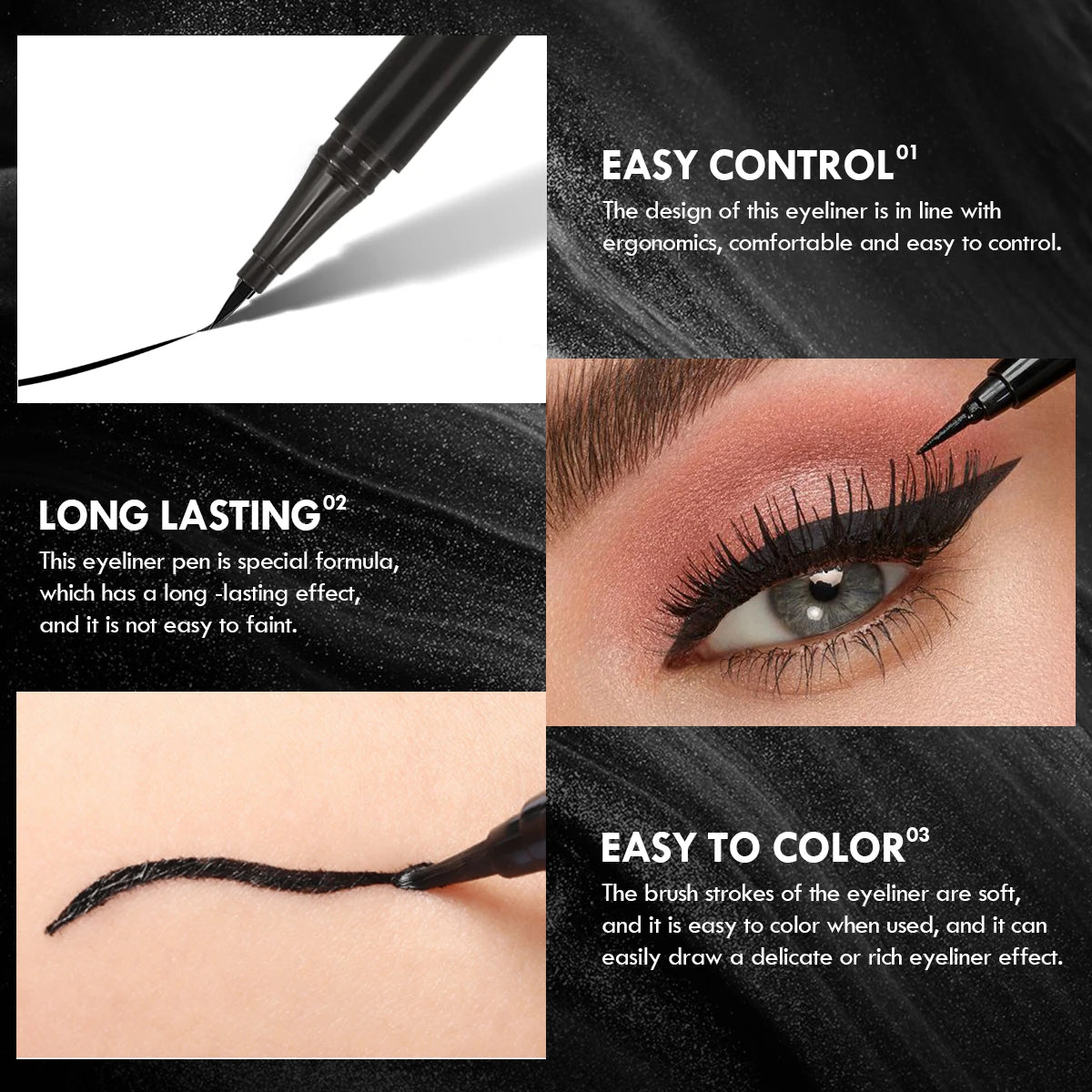 5PCS/Set Smooth Liquid Eyeliner Pen, Waterproof, Long-lasting Makeup, Black, Ultra-fine Pen Tip,Create A Charming Eye Makeup--ANDROMEDA QUINNS | AURELLE'S-ANDROMEDA QUINNS | AURELLE'S