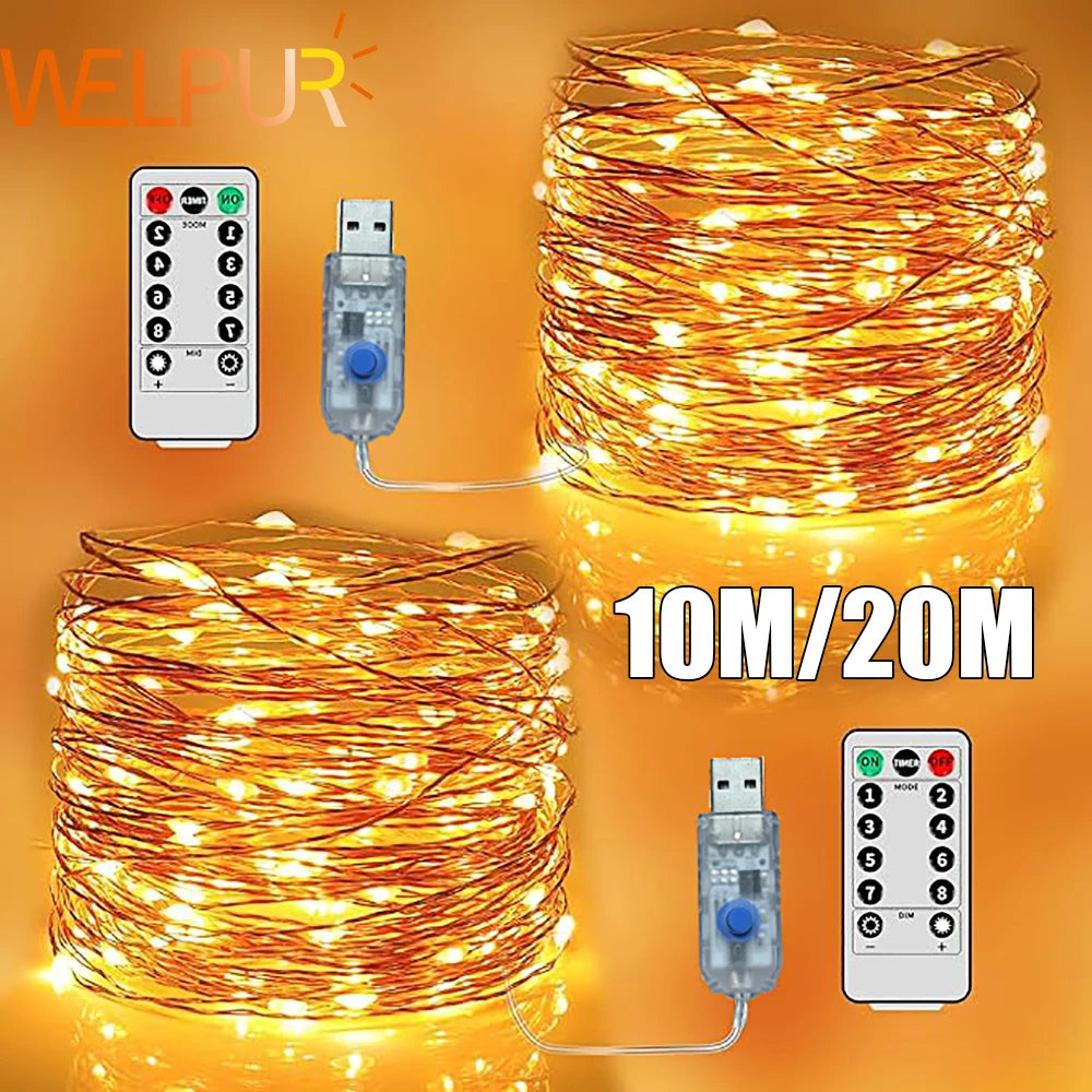 5M/10M/20M USB LED String Lights Copper Silver Wire Garland Light Waterproof Fairy Lights For Christmas Wedding Party Decorative--ANDROMEDA QUINNS | AURELLE'S-ANDROMEDA QUINNS | AURELLE'S