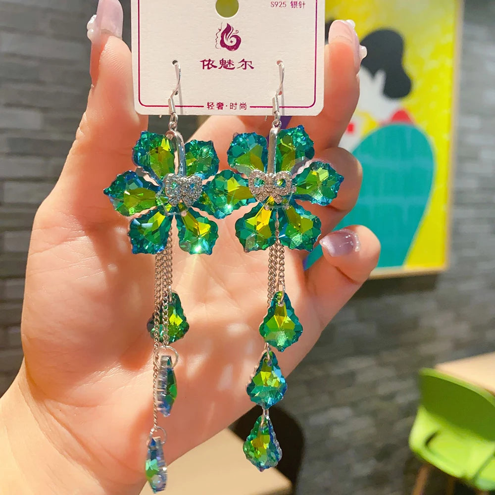 2025 New Colorful Purple Crystal Flower Dangle Drop Earrings for Women Trend Korea Fashion Luxury Wedding Party Banquet Jewelry--ANDROMEDA QUINNS | AURELLE'S-ANDROMEDA QUINNS | AURELLE'S