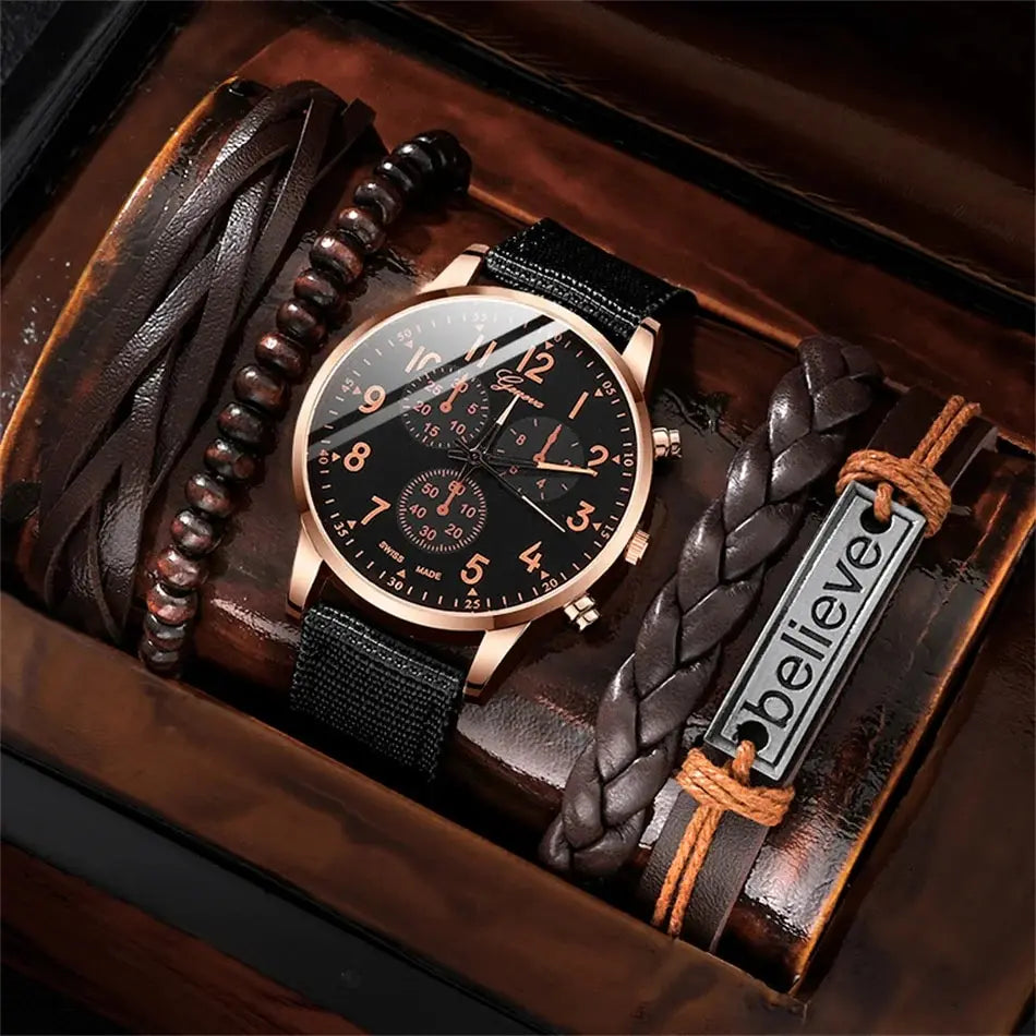 New Mens Fashion Quartz Men Watches Top Brand Luxury Male Clock Watch Sport Wrist Watch Bracelet Set Clock Relogio Masculino--ANDROMEDA QUINNS | AURELLE'S-ANDROMEDA QUINNS | AURELLE'S