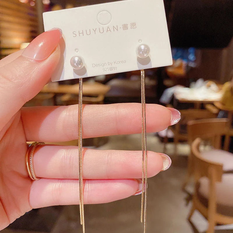 Drop Zircon Long Tassel Earrings Female Rhinestone Wedding Pendant Earrings Party Jewelry Silver Color Fashion Ear Accessories--ANDROMEDA QUINNS | AURELLE'S-ANDROMEDA QUINNS | AURELLE'S