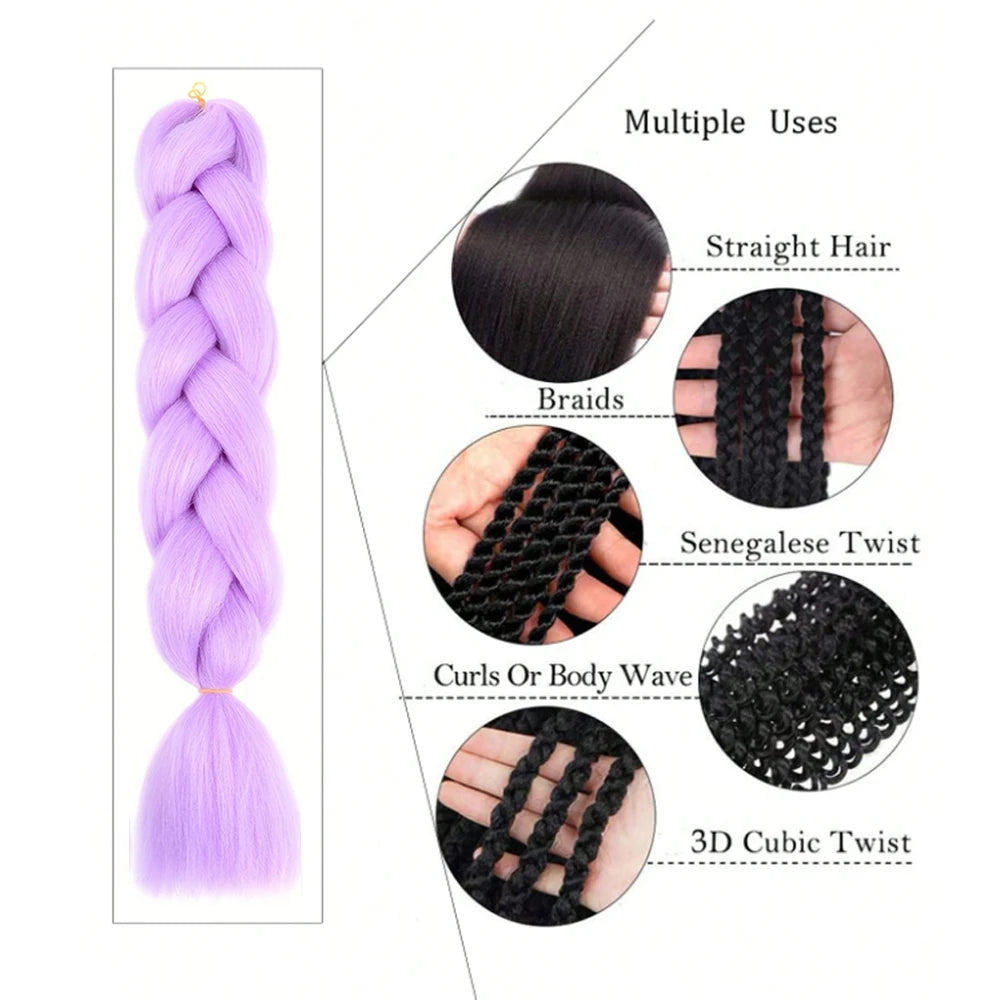 Jumbo Braiding Hair Pre-stretched Purple Hair Extensions for Crochet Braids Synthetic Hair DIY Pink Purple Jumbo Ponytail Braid