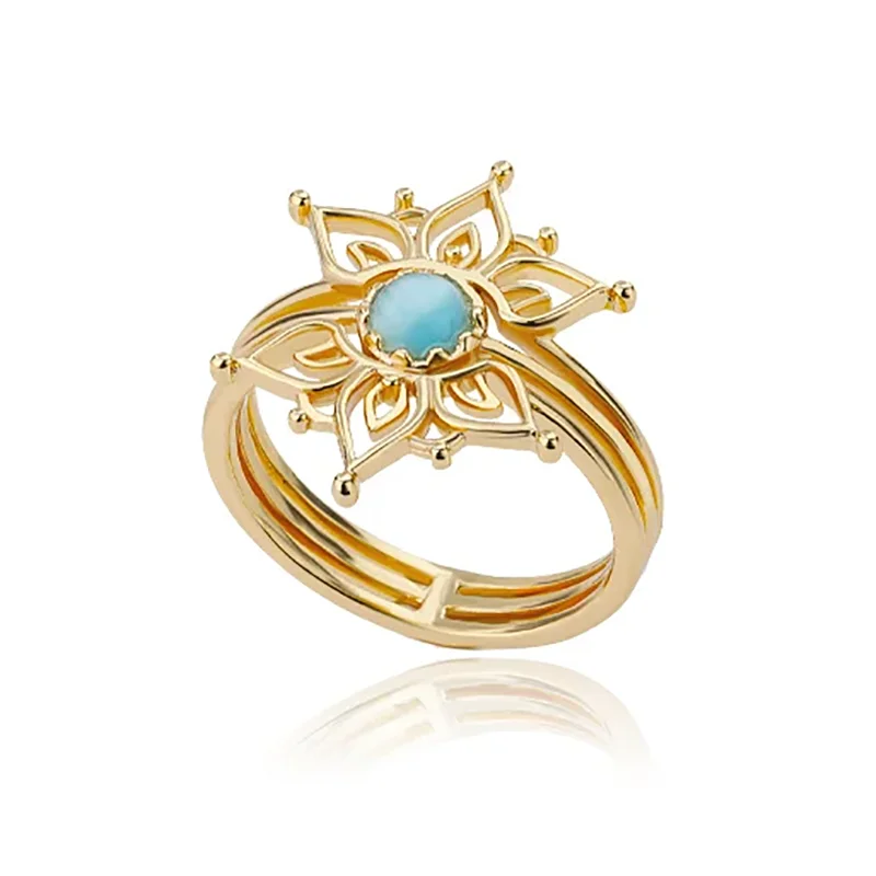 Stainless Steel Lotus Flower Ring for Women Gold Color Vintage Stone Opal Oval Flower Ring Fashion Aesthetic Jewelry Gift--ANDROMEDA QUINNS | AURELLE'S-ANDROMEDA QUINNS | AURELLE'S