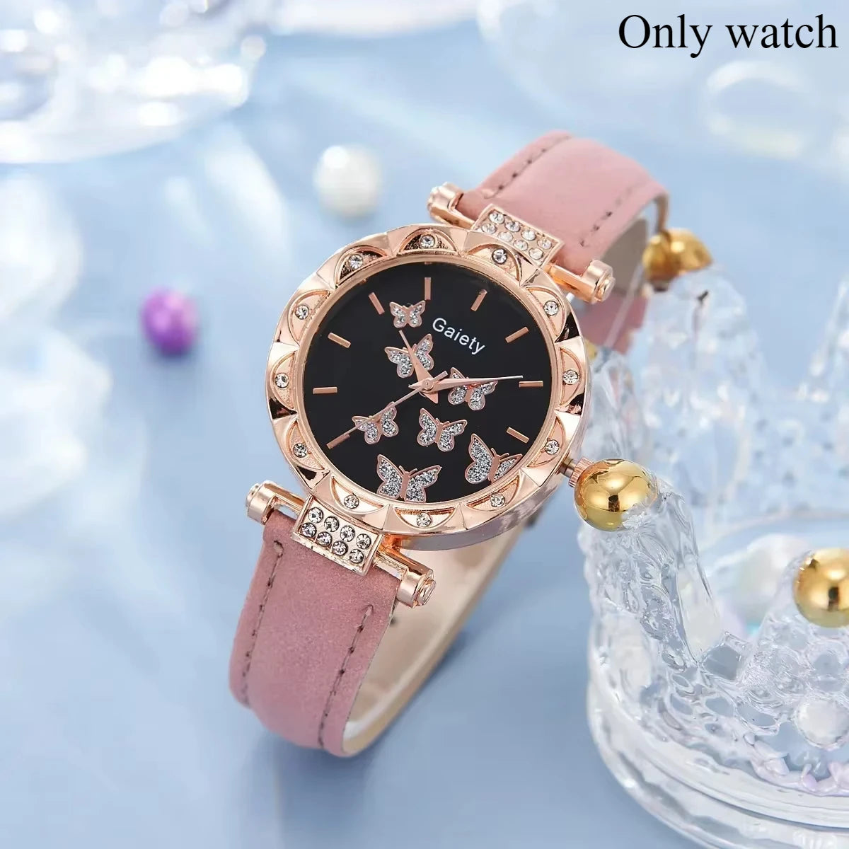 6/1pcs Set Women Watch Ring Necklace Earrings Bracelet Set Watches Butterfly Leather Strap Ladies Quartz WristWatch (No Box)--ANDROMEDA QUINNS | AURELLE'S-ANDROMEDA QUINNS | AURELLE'S