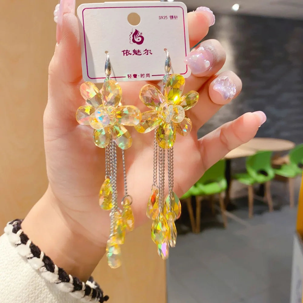 2025 New Colorful Purple Crystal Flower Dangle Drop Earrings for Women Trend Korea Fashion Luxury Wedding Party Banquet Jewelry--ANDROMEDA QUINNS | AURELLE'S-ANDROMEDA QUINNS | AURELLE'S