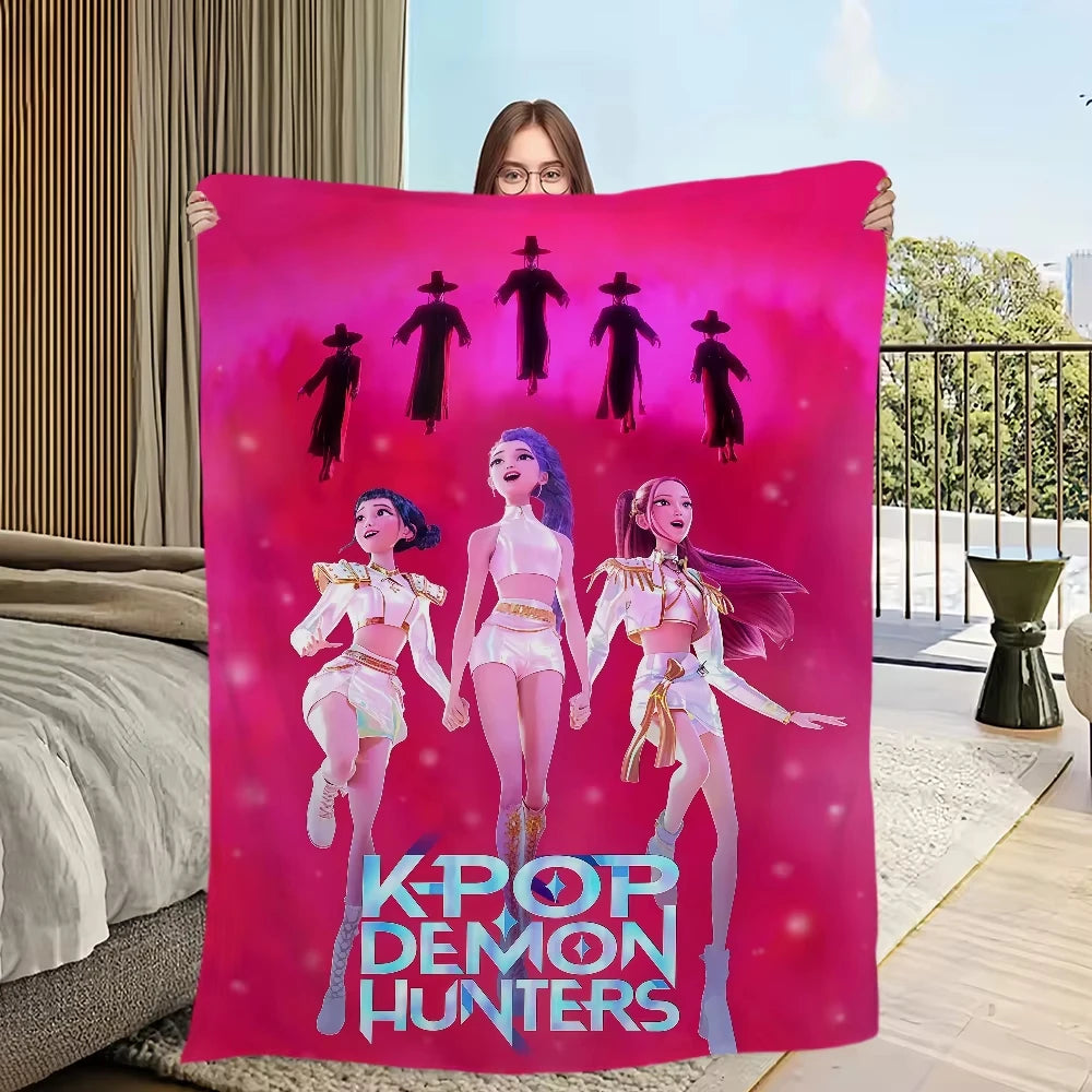 Blanket Kpop Warm Soft Demon Plush Blanket For Sofa Living Room Office Bedroom Travel Hunters Gift Flannel Multifunctional