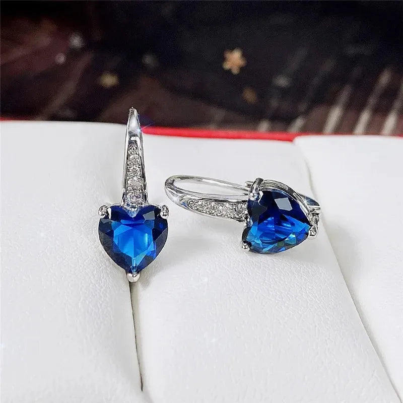 Blue CZ Heart Earrings for Women Simple and Elegant Wedding Accessories Silver Color Fashion Versatile Ear Jewelry Gift--ANDROMEDA QUINNS | AURELLE'S-ANDROMEDA QUINNS | AURELLE'S