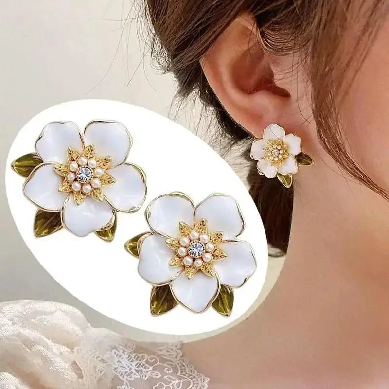 925 Silver Needle Green Flower Earrings For Women Korean Fashion Jewelry 2025 Trending Luxury Zircon Leaf Women's Stud Earrings--ANDROMEDA QUINNS | AURELLE'S-ANDROMEDA QUINNS | AURELLE'S