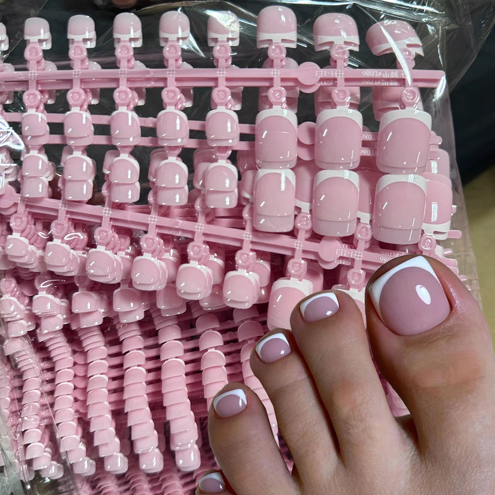 120pcs Short Square False Toe Nail Tips Pink French Soft Gel Press On Toenails White Edge Fake Toe nails Full Cover Toe Nail Tip--ANDROMEDA QUINNS | AURELLE'S-ANDROMEDA QUINNS | AURELLE'S